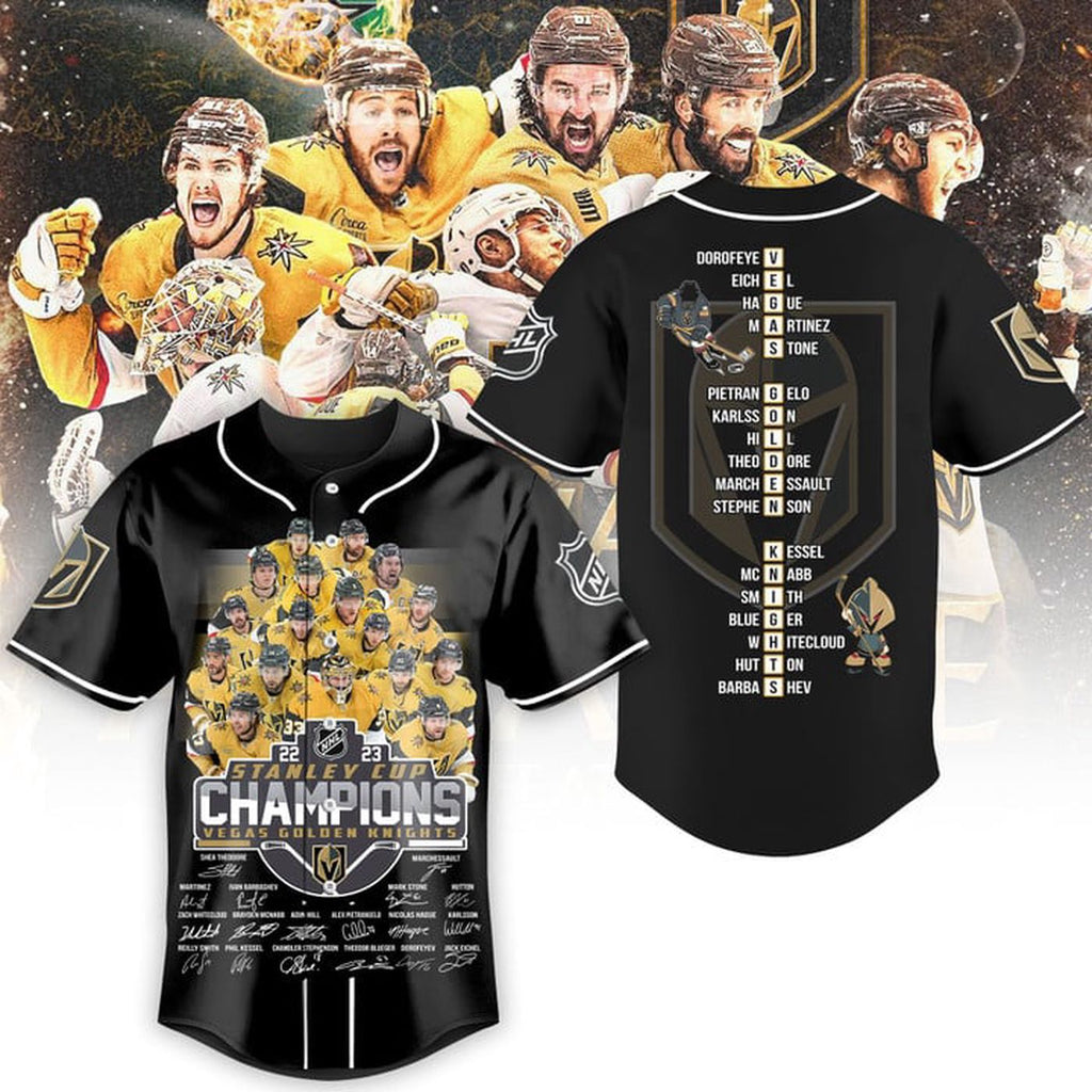 Vegas Golden Knights Stanley Cup Champions 2023 Black Baseball Jersey Gift for Men Women - Bafud